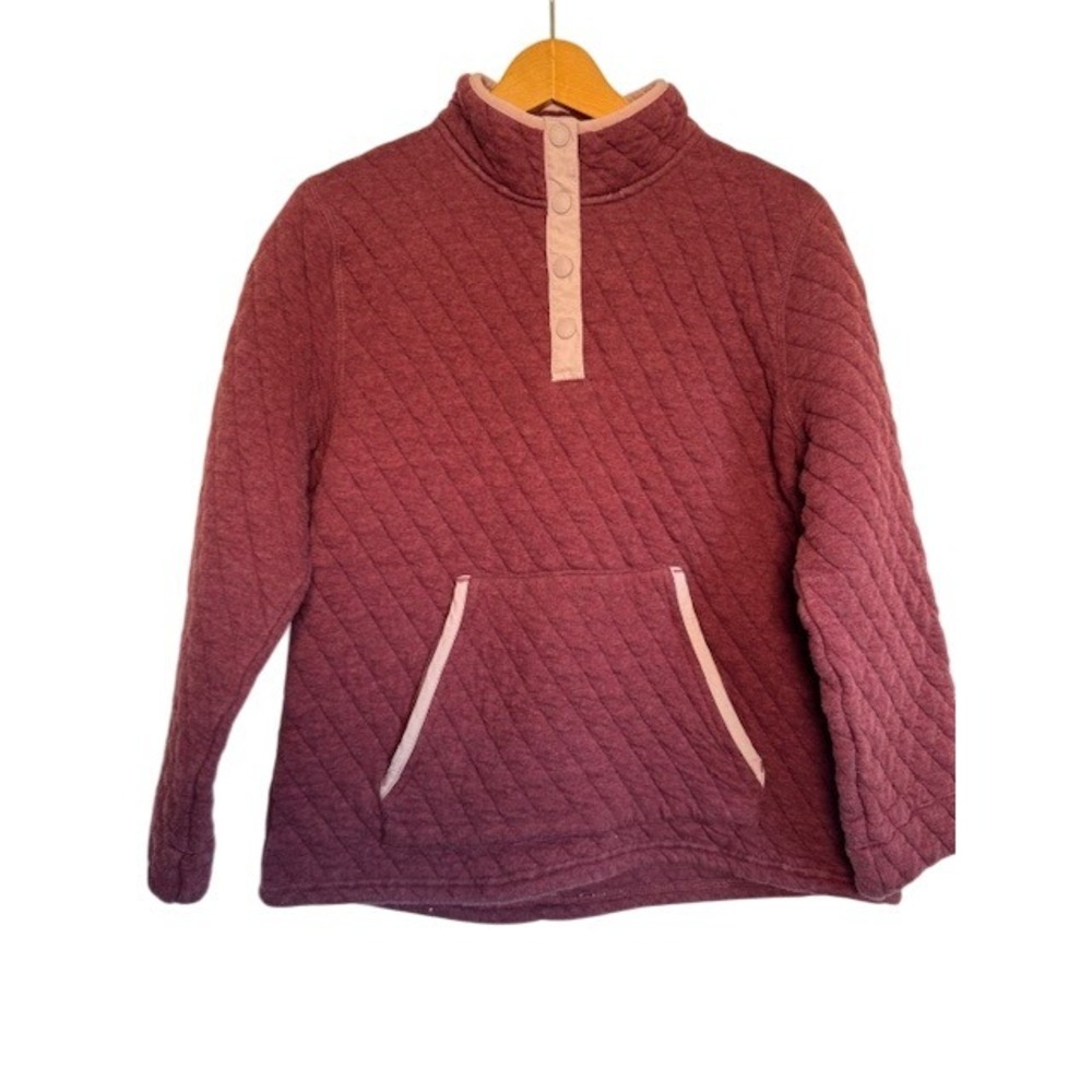 Orvis Quilted‎ Snap Neck Pullover Sweatshirt Burgundy Women's Size M